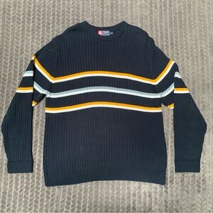 CHAPS Ralph Lauren Sweater Mens Large Navy Striped Yellow White Knit Vintage